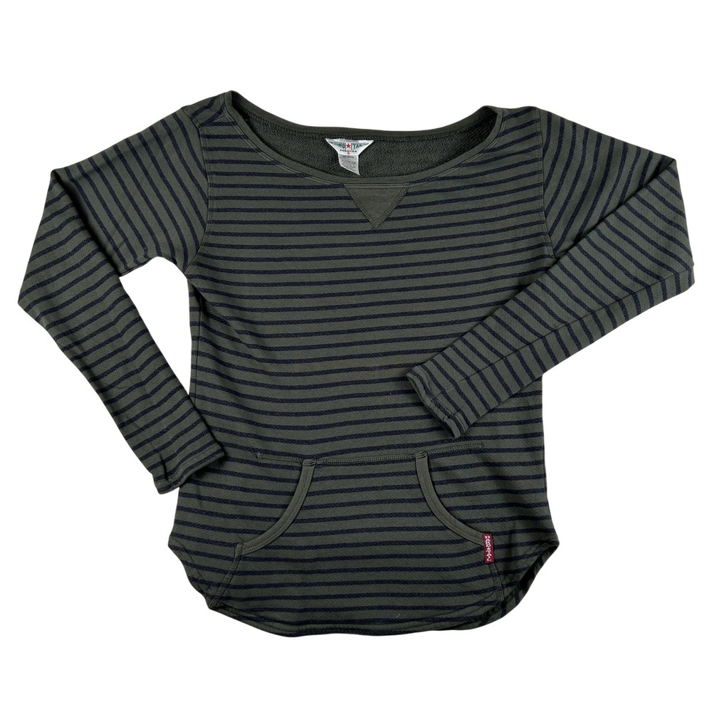 Vintage Hard Tail Shirt Womens Small Striped Terry Scoop Neck Kangaroo Pocket